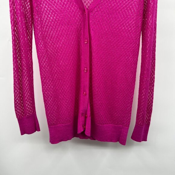 Ann Taylor Womens Sheer Cardigan Button Up Fuchsia Size Large - Picture 3 of 9